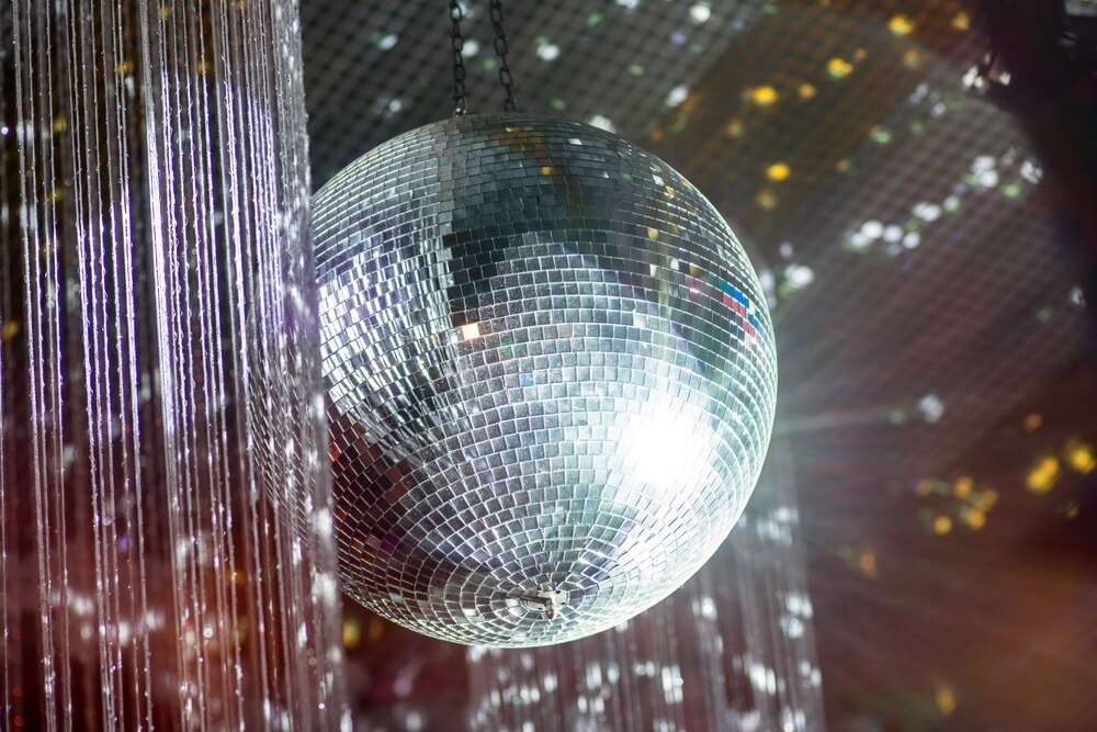 A disco ball on a mirror.